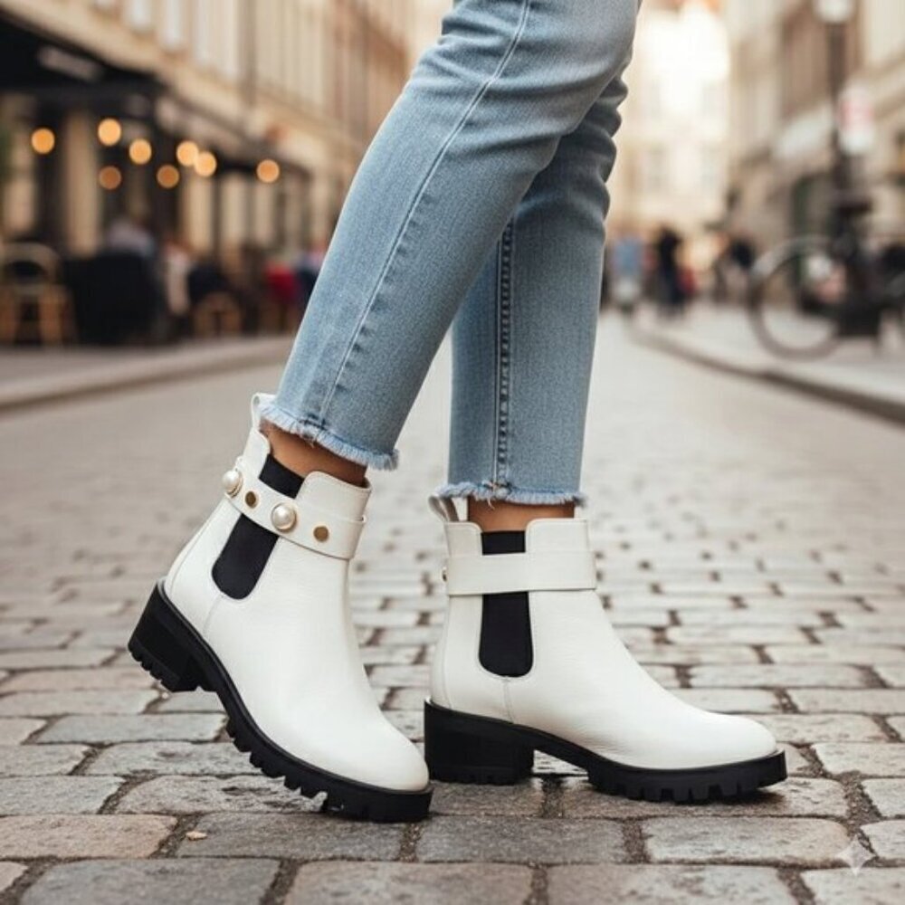 Karl Lagerfeld Paris Pola Faux Pearl Studded Chelsea Boots Size 5 NWOB